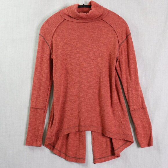 Free People Tunic Top Womens S Split Back Burnt Orange Turtleneck Slub Knit - Picture 1 of 9